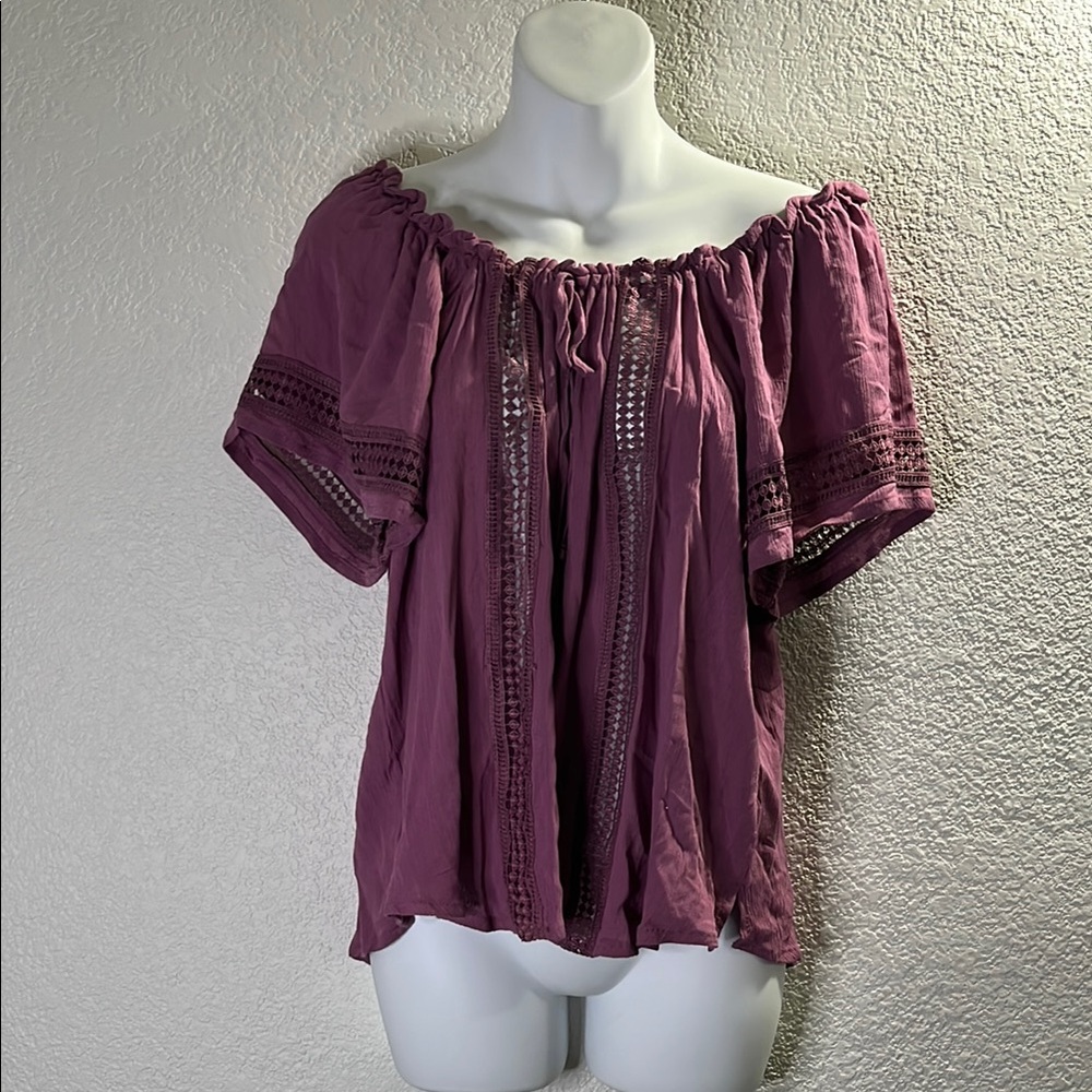 Moral Fiber Purple Flutter Sleeve Smocked Blouse